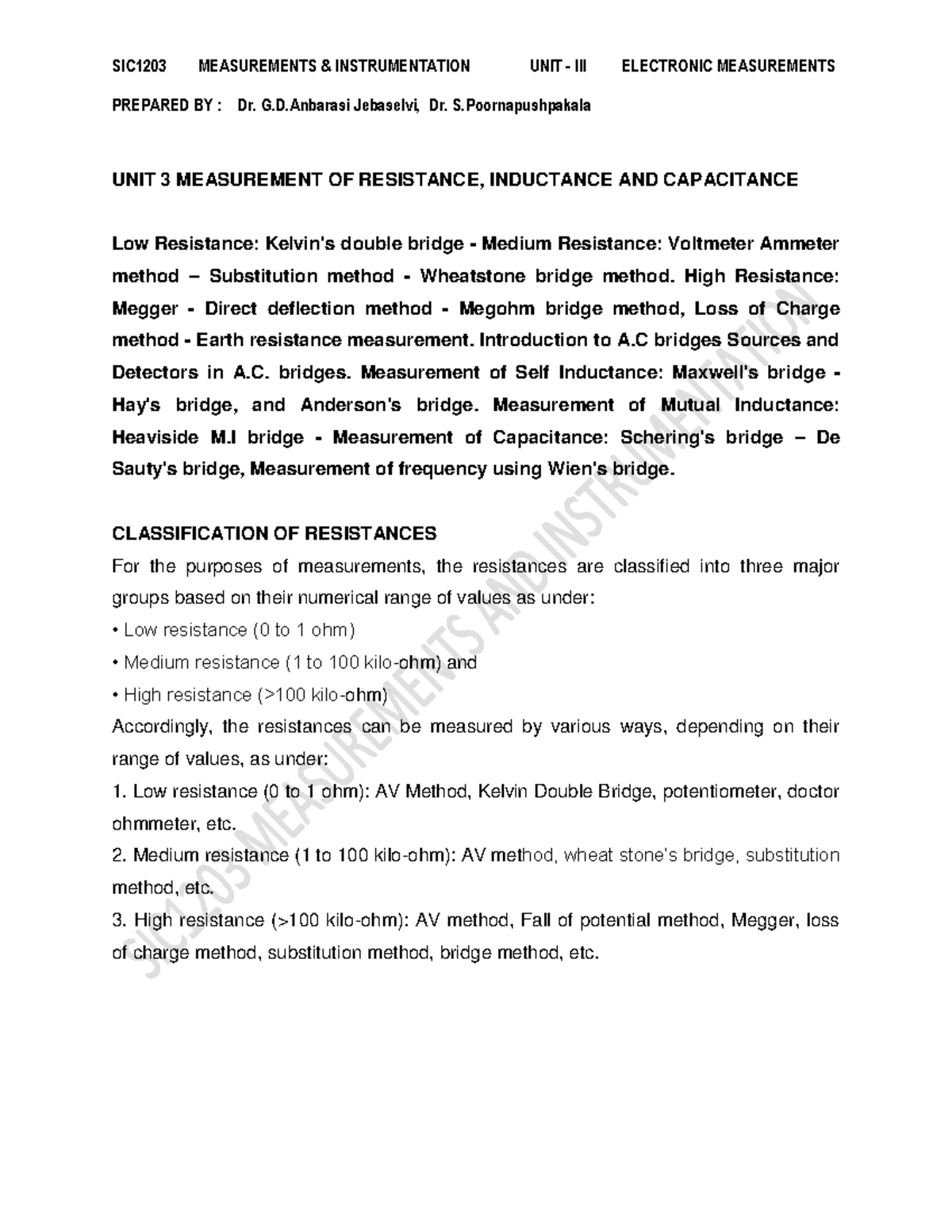 Measurement of Resistance: Complete Notes for PHY 101 - Studocu