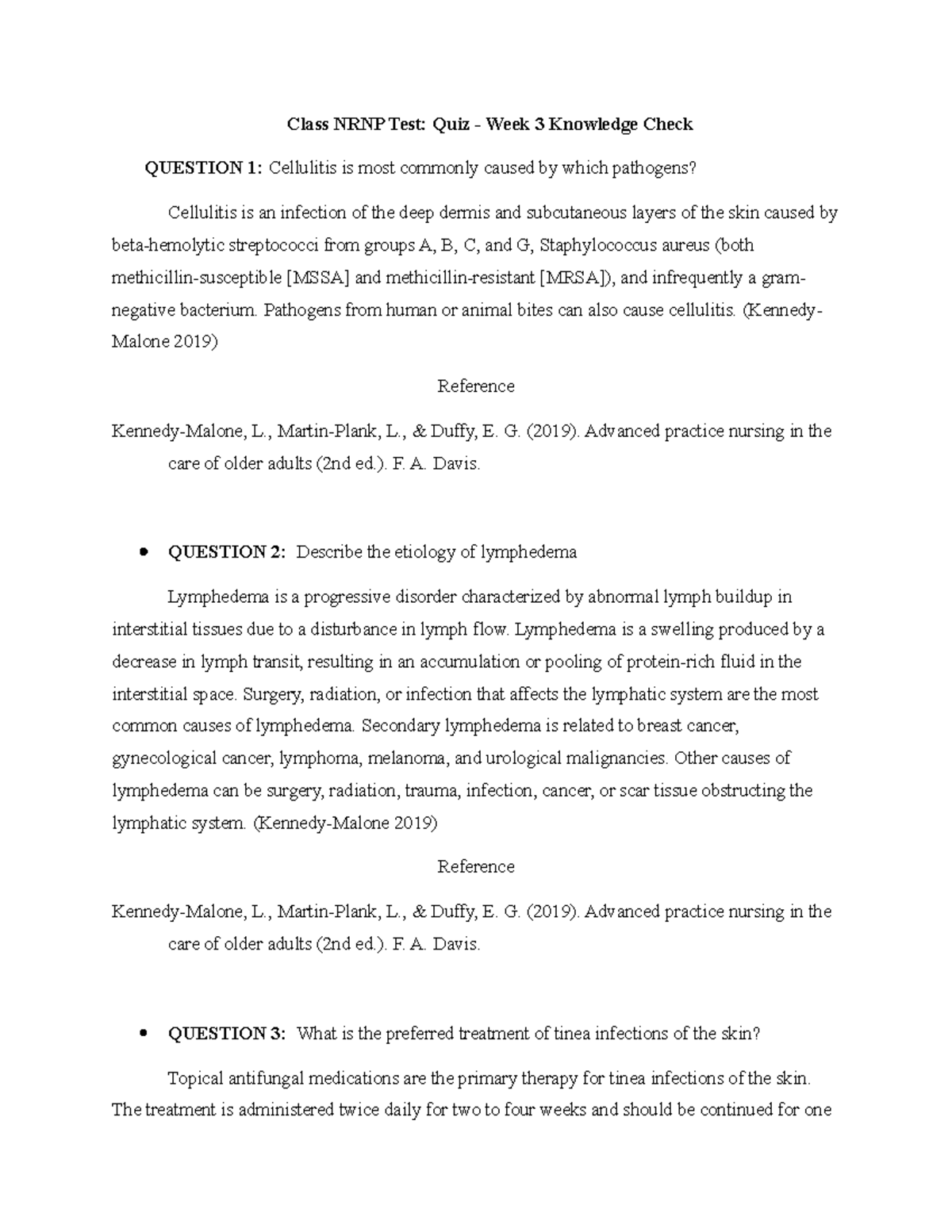 NRNP Quiz - Week 3 Knowledge Check on Cellulitis and Lymphedema - Studocu