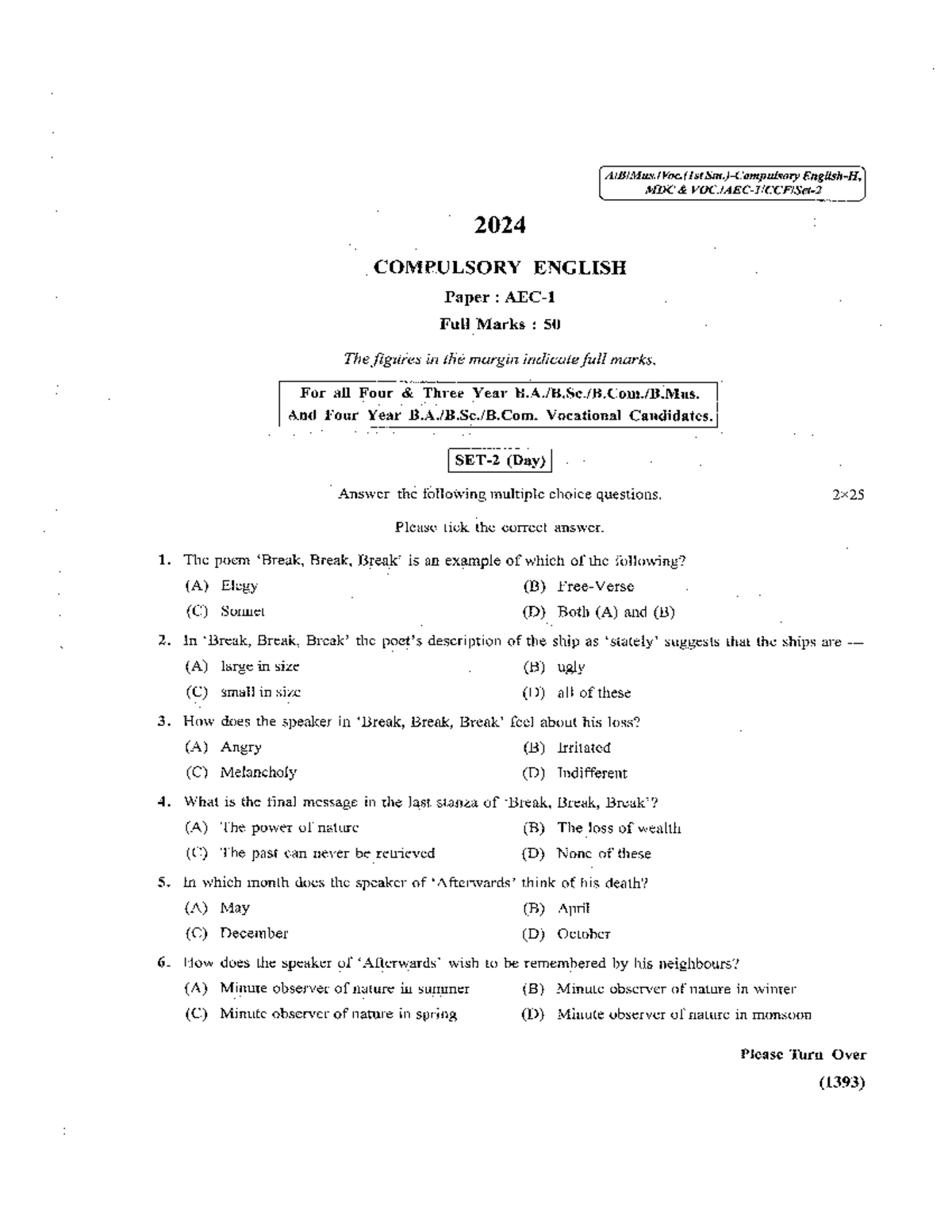 MDC 2024 Compulsory English Exam: MCQ Practice Paper - Studocu