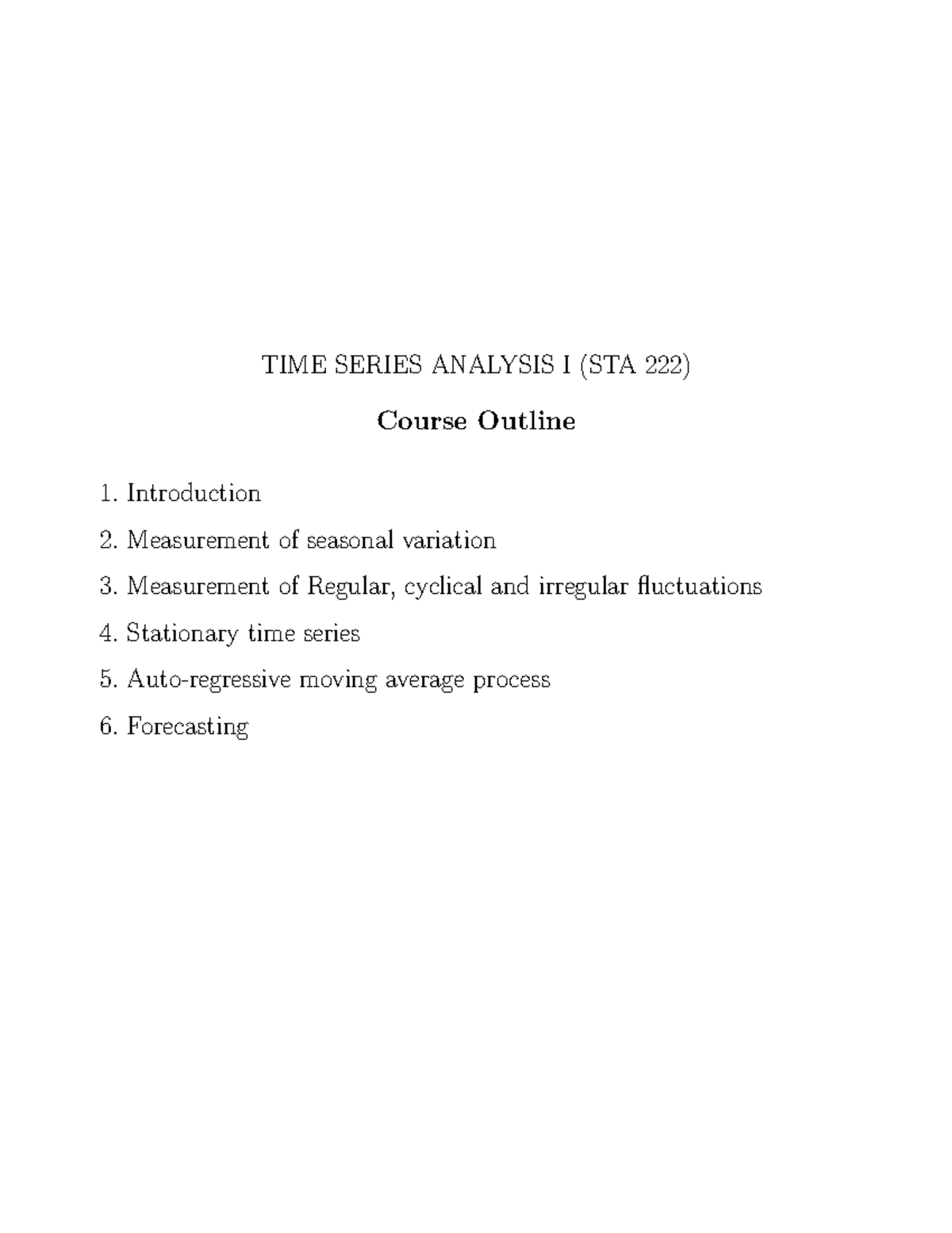 TIME SERIES ANALYSIS I (STA) - Chapter 1 & 2 Overview - Studocu
