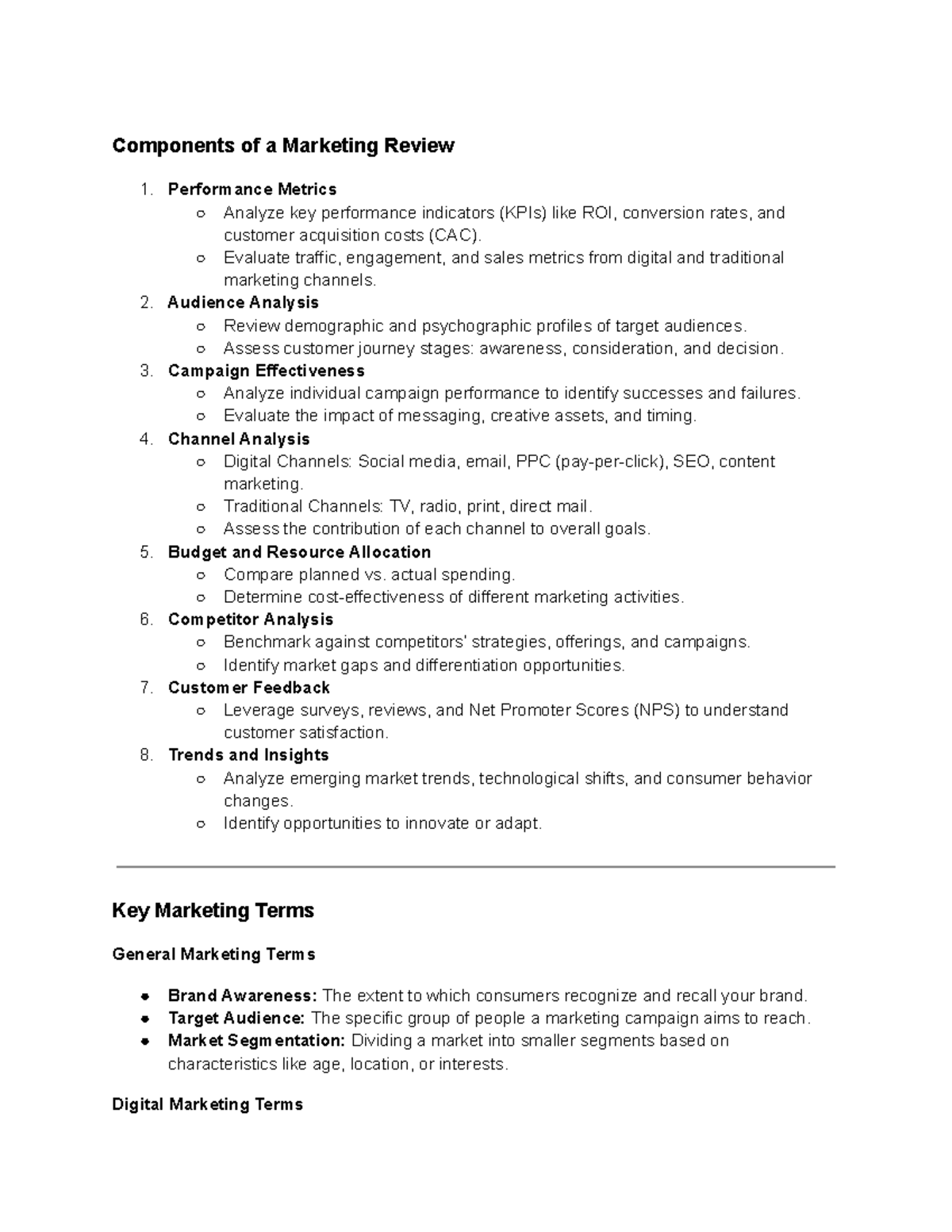 Marketing review - Components of a Marketing Review Performance Metrics ...