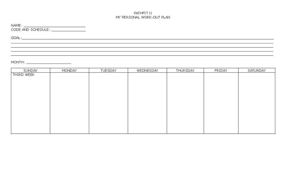 Pathfit II personal fitness plan and workout schedule - Studocu