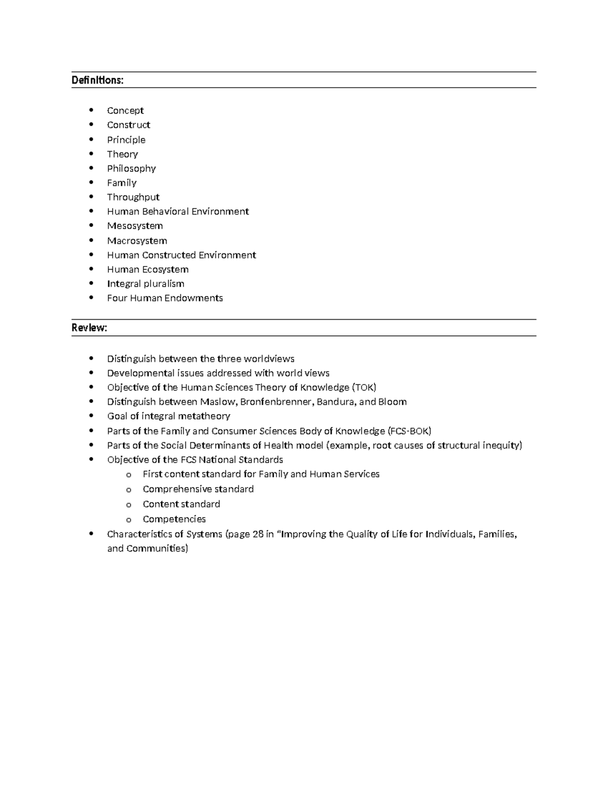 Test 2 Study Guide - Definitions: Concept Construct Principle Theory ...