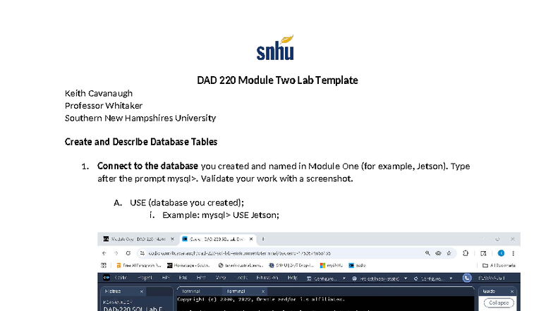 DAD 220 Module 2 Lab Assignment: Creating Database Tables - Studocu