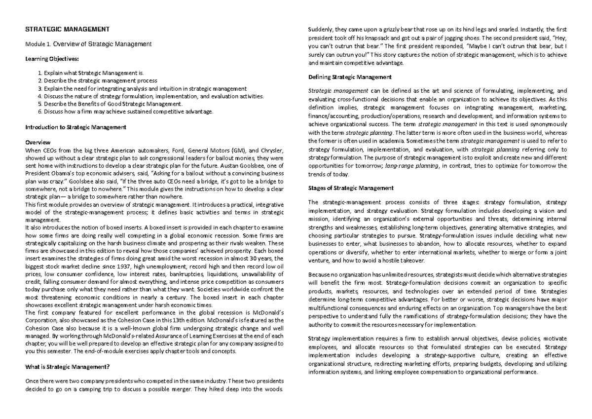 Strategic Management (MGT 101): Overview & Key Concepts for Success ...