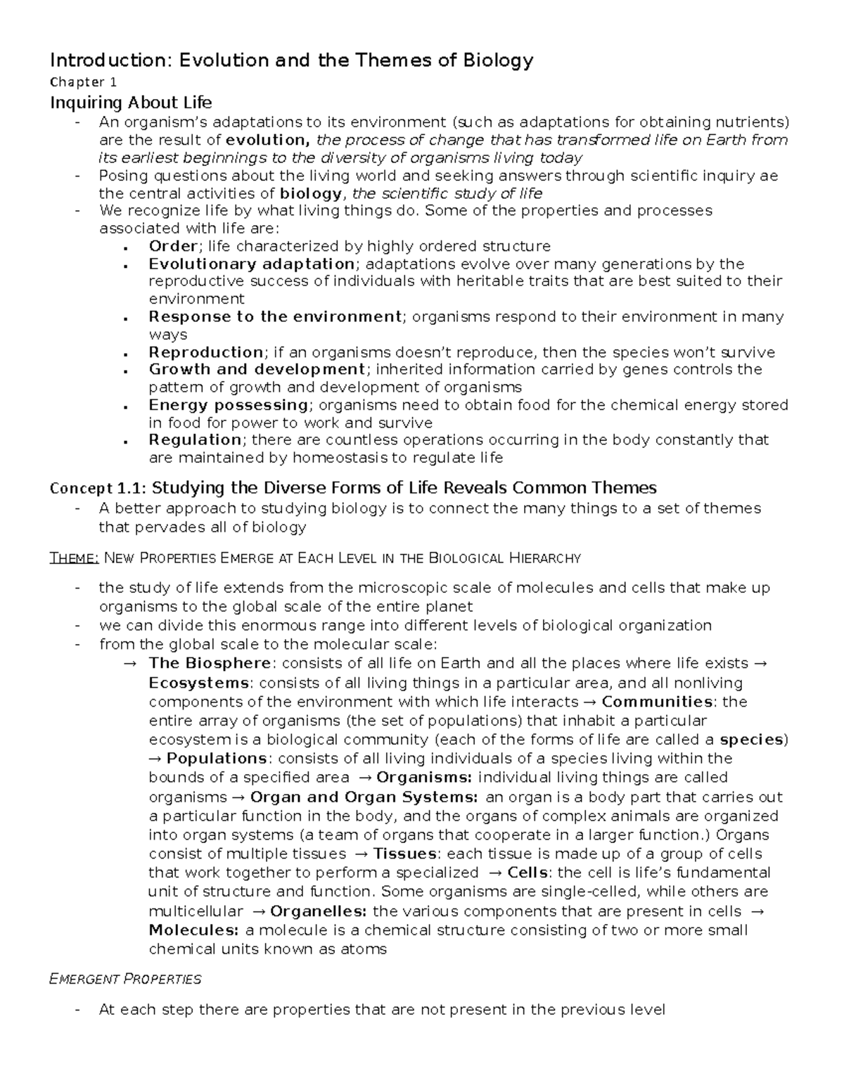 Chapter 1 textbook - Introduction: Evolution and the Themes of Biology ...