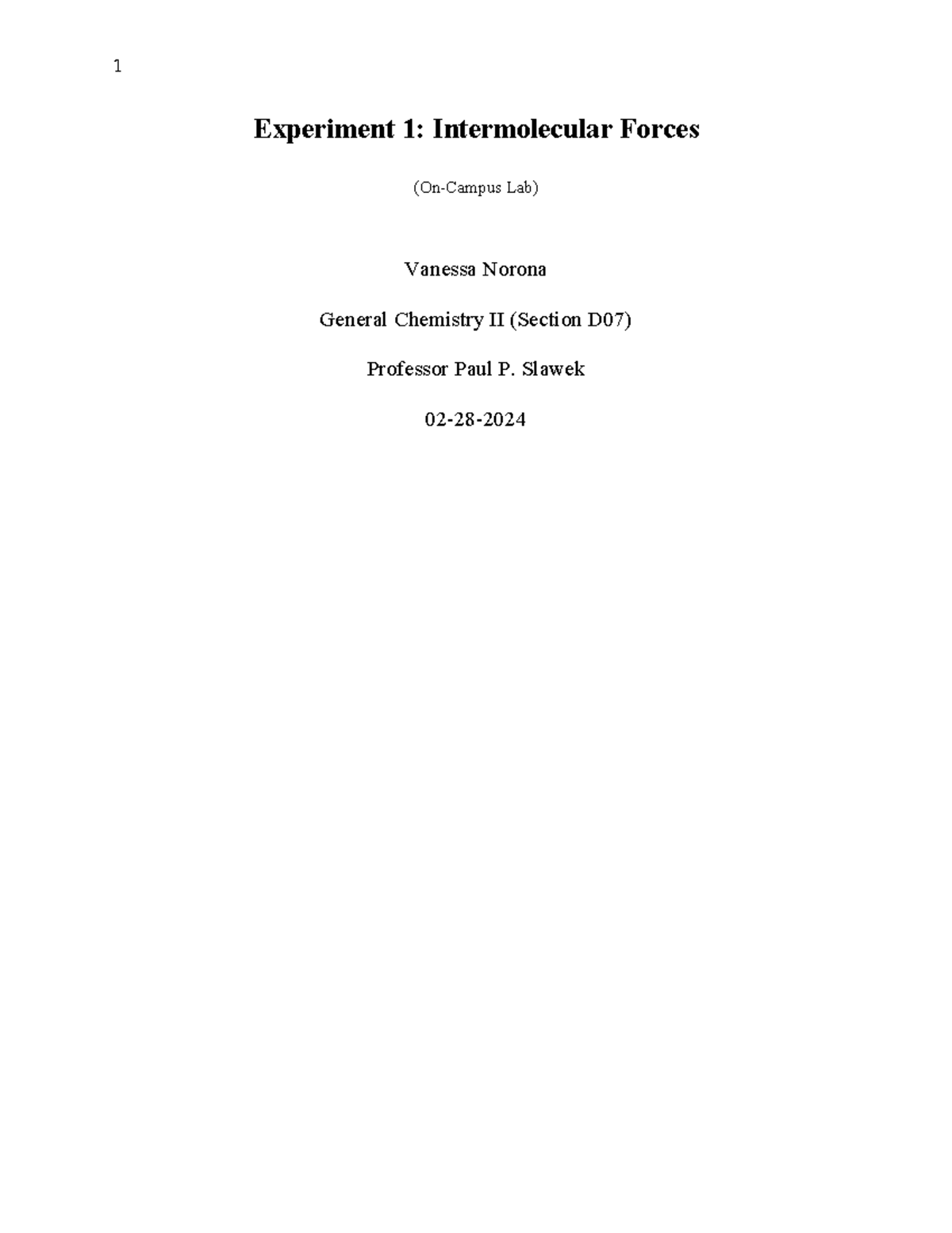 IMF Lab-Report - IMF lab report - Experiment 1: Intermolecular Forces ...