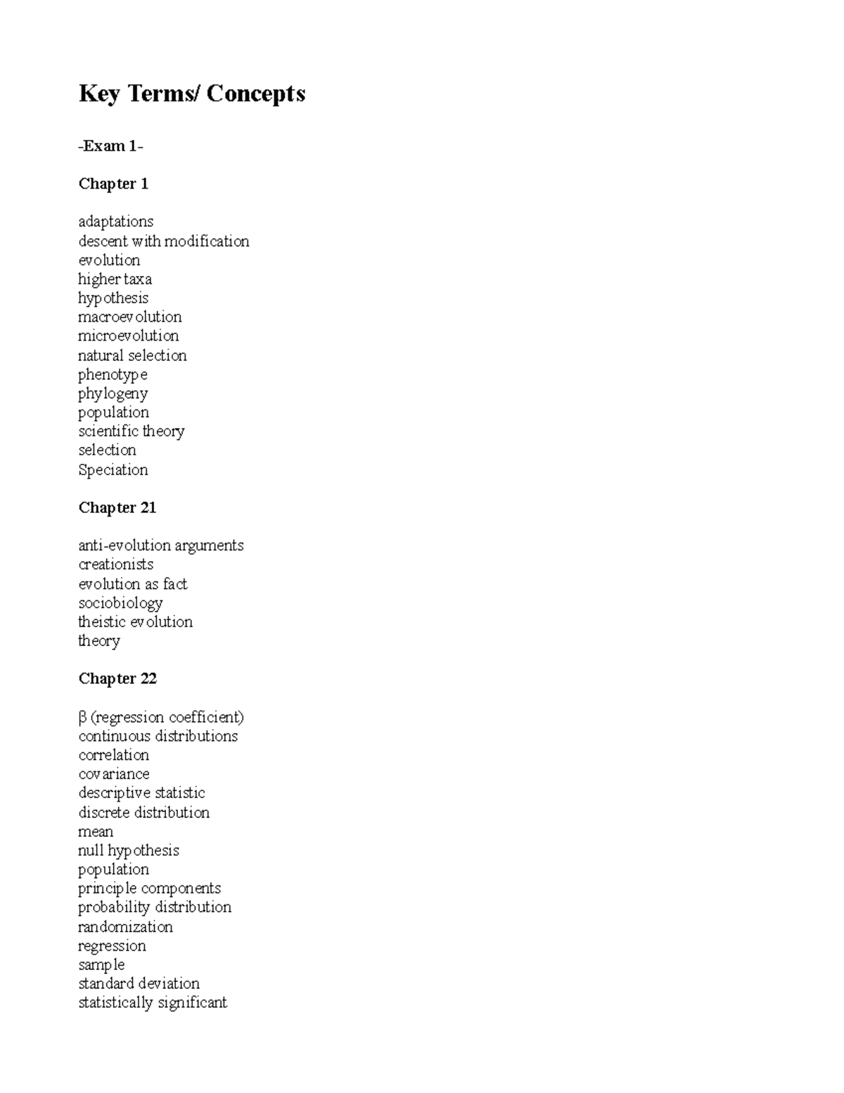Biology 101: Exam 1 Key Terms and Concepts Overview - Studocu