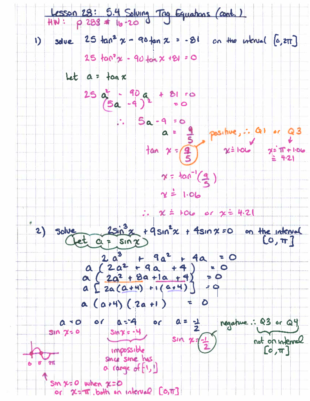 HW: P 288 Lesson 28: Solving Trig Equations (cont.) - Studocu