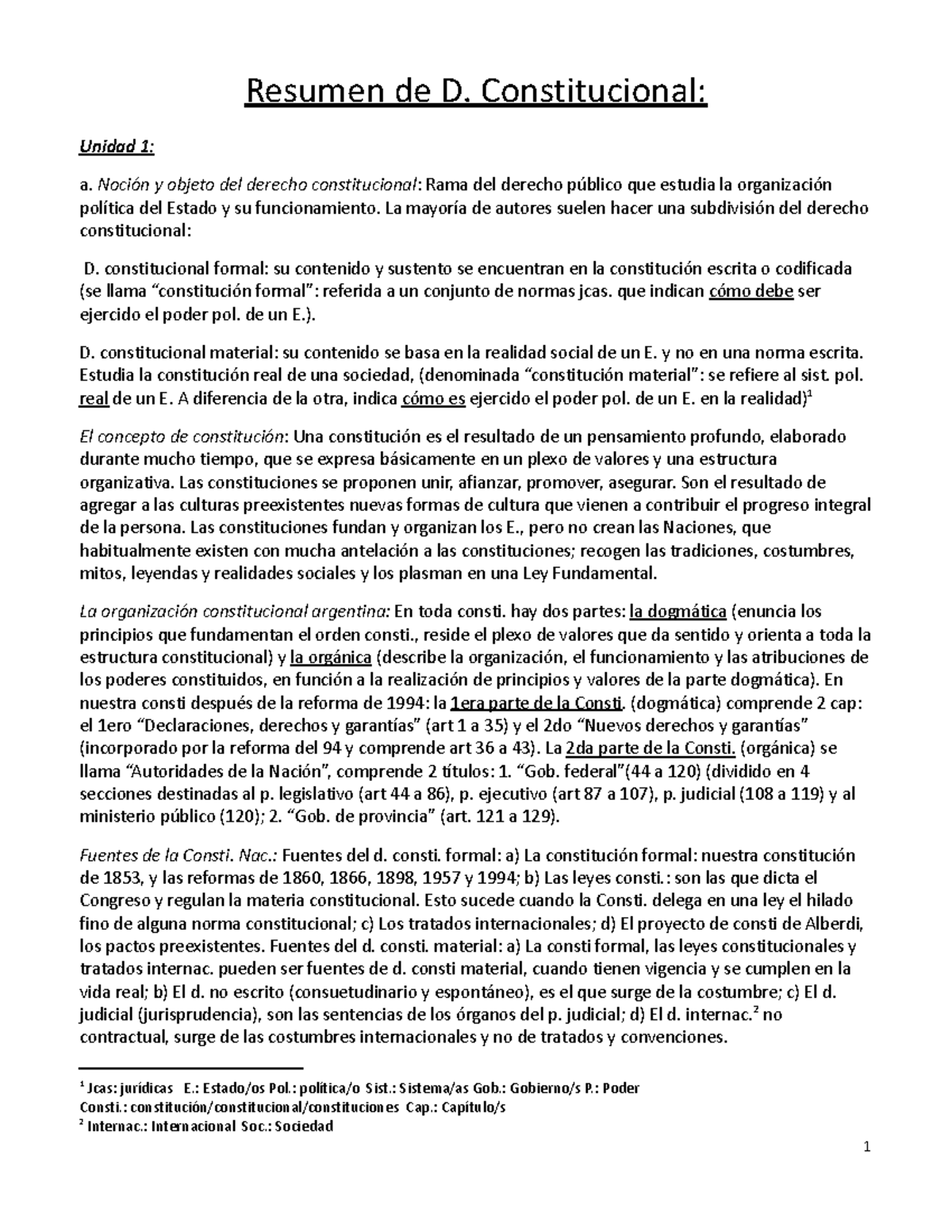 Resumen de Derecho Constitucional - Unidad 1 y 2 - Studocu