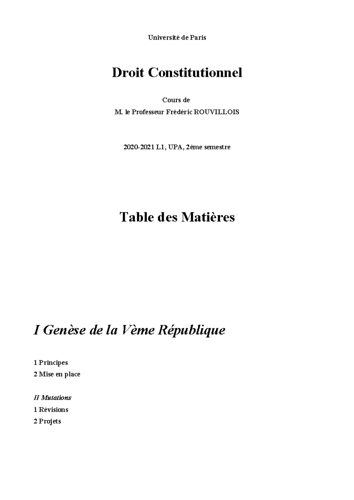 Fasicule TD constit S2 - Université de Paris Droit Constitutionnel ...