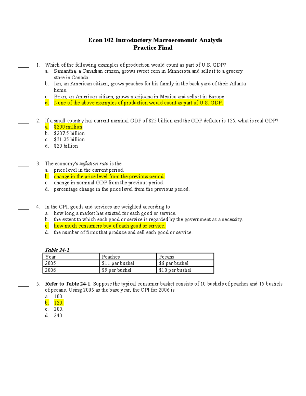 EC 102 Fall 2024 Practice Final Exam Questions and Answers - Studocu