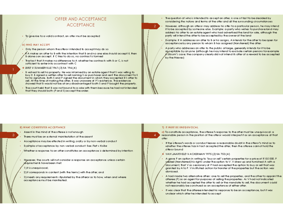 OFFER AND ACCEPTANCE Understanding Acceptance In Contract Law Studocu