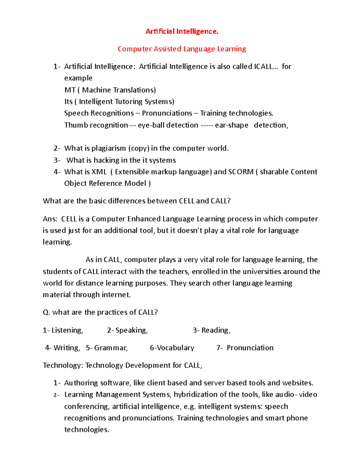Artificial Intelligence & CALL: Understanding Computer Assisted ...