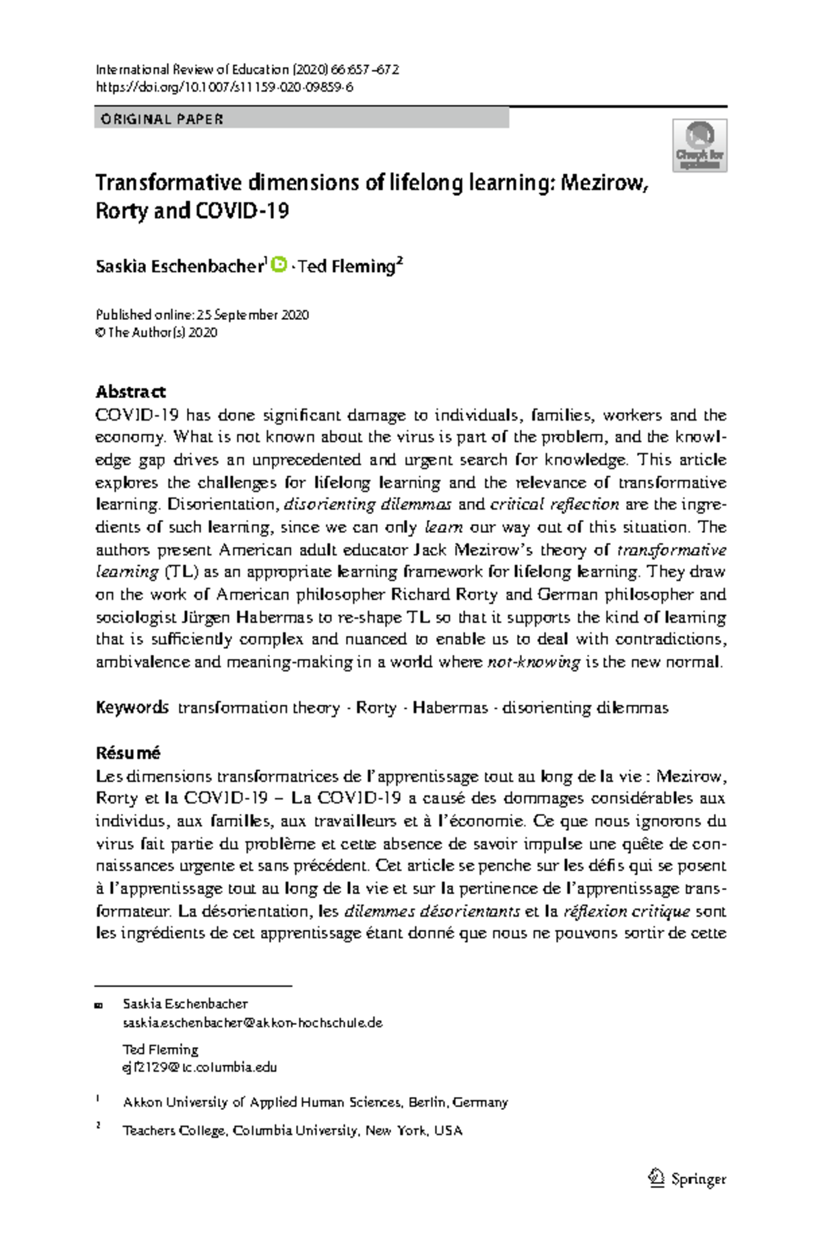 Transformative Learning in Lifelong Education: Insights from Mezirow ...