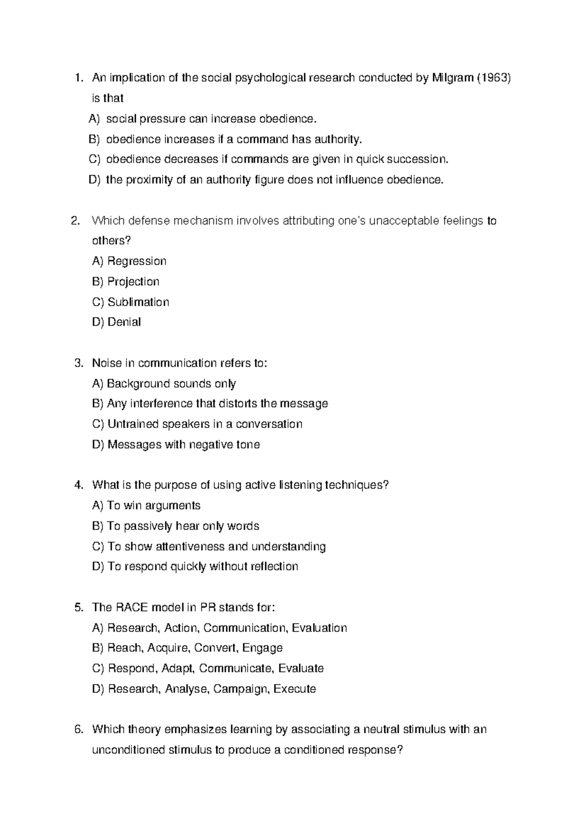 Psychology 101: Practice Test 2 Questions and Answers - Studocu