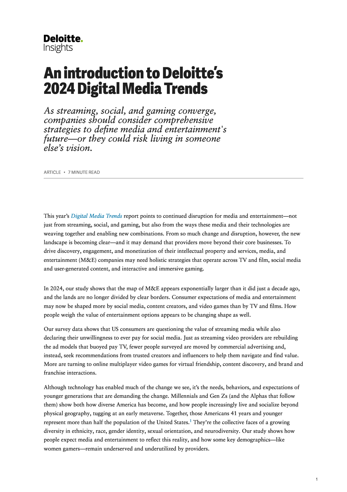 Deloitte Insights: 2024 Digital Media Trends and Consumer Expectations ...