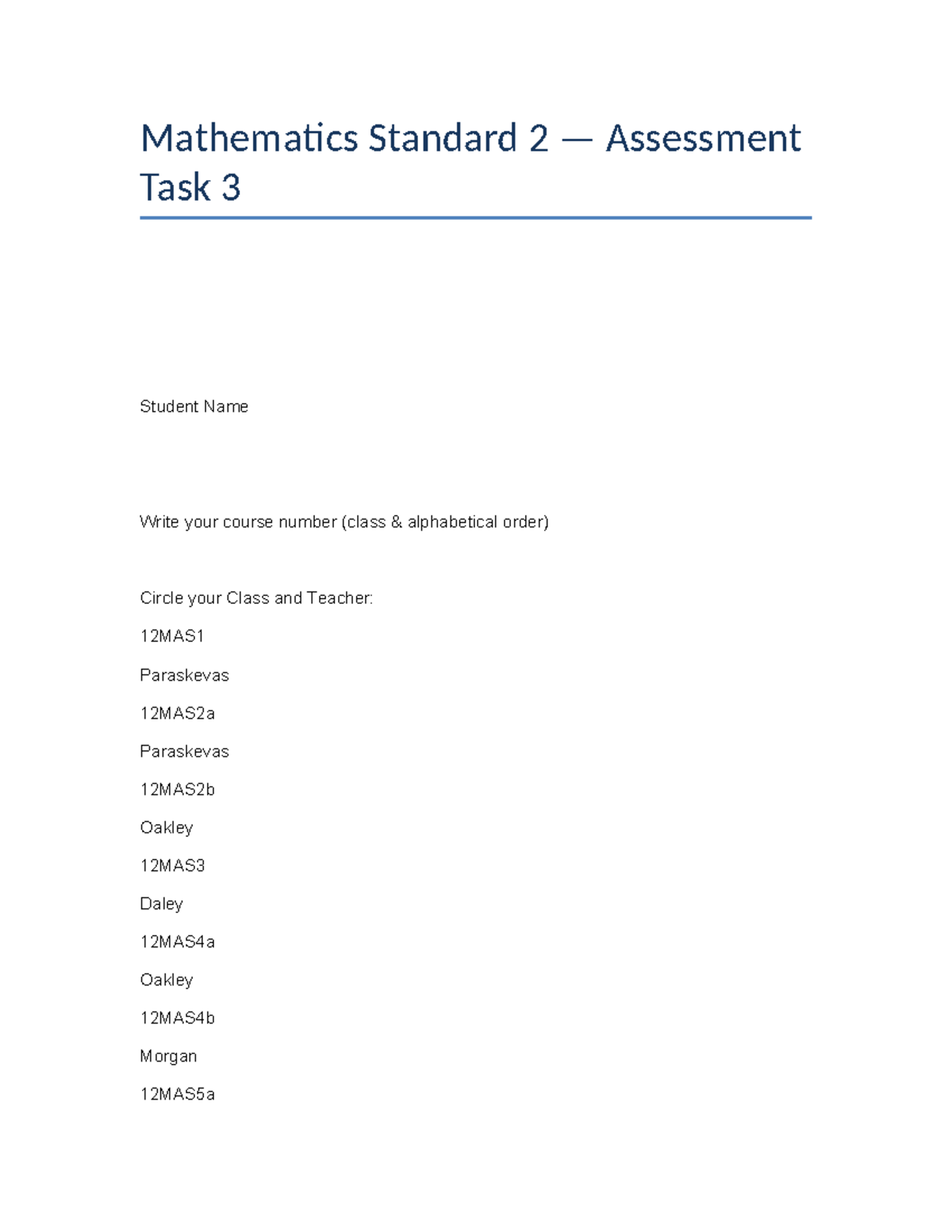 Mathematics Standard 2 Assessment Task 3 - 2025 - Studocu