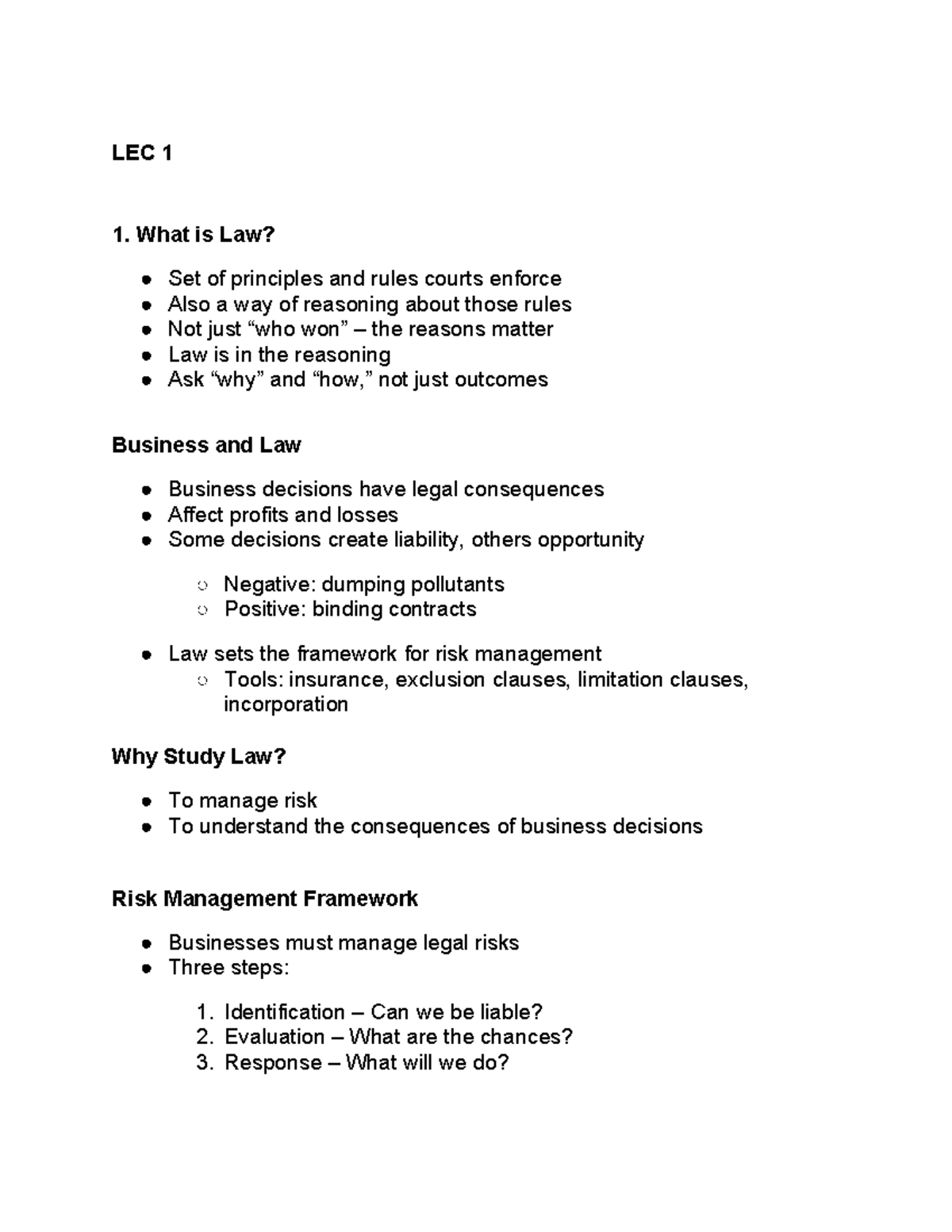 LAW 122 Lecture Notes: Understanding Law, Tort, and Liability - Studocu