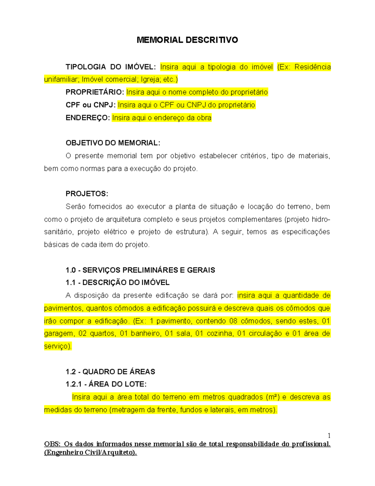 Modelo de Memorial Descritivo para Projetos de Construção - Studocu