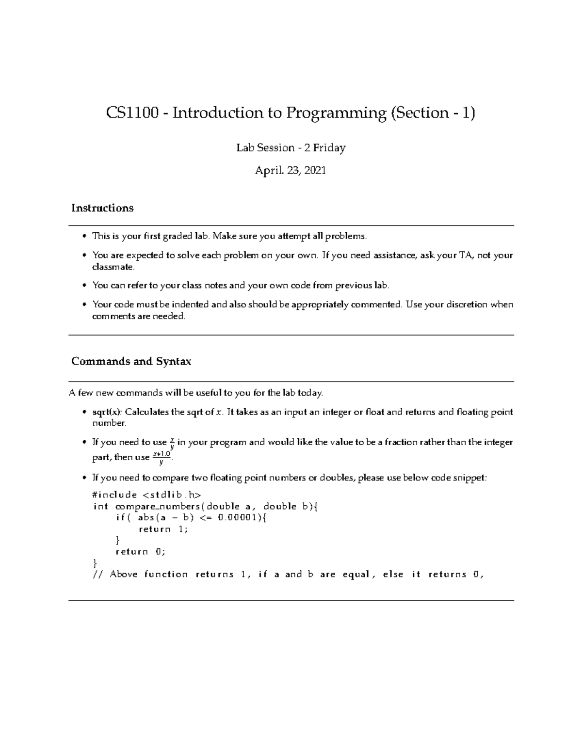 CS1100 - Lab 2 Friday Notes for Programming Assignments - Studocu