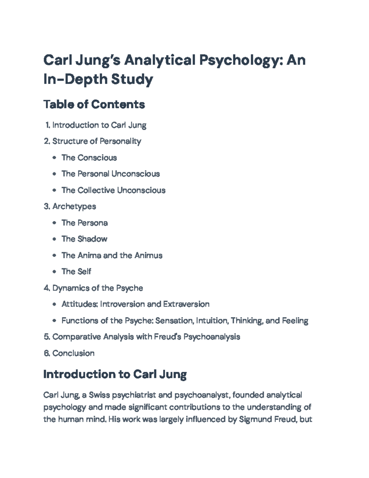 Analysis of Carl Jung's Analytical Psychology: Concepts and Comparisons ...
