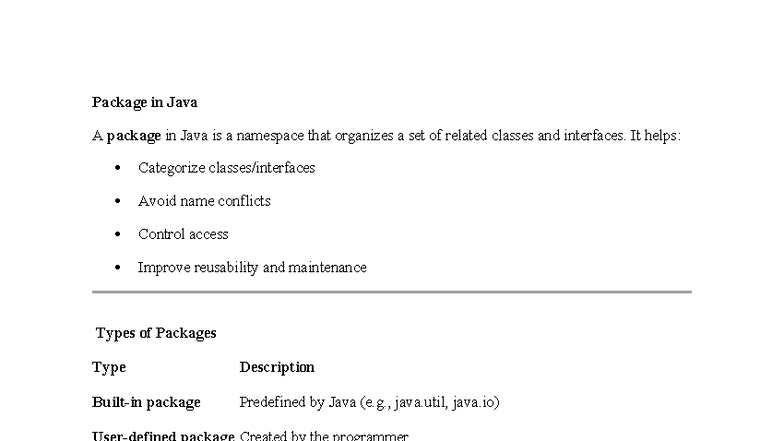 Java Packages: Organization, Types, and Access Control - Studocu