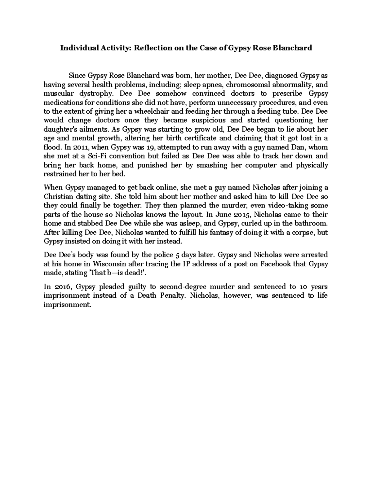 Reflection on Restorative Justice: The Case of Gypsy Rose Blanchard ...