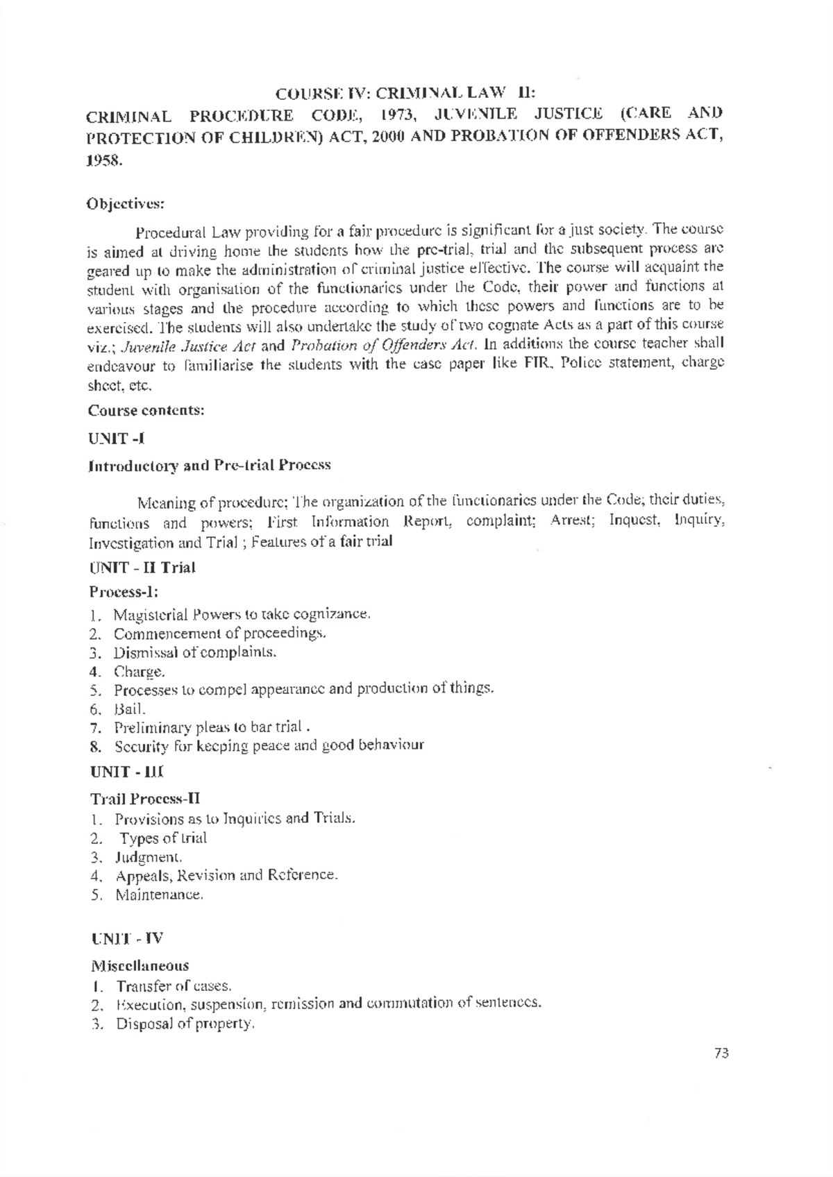 BNSS Course IV: Criminal Law & Procedure Syllabus Overview - Studocu
