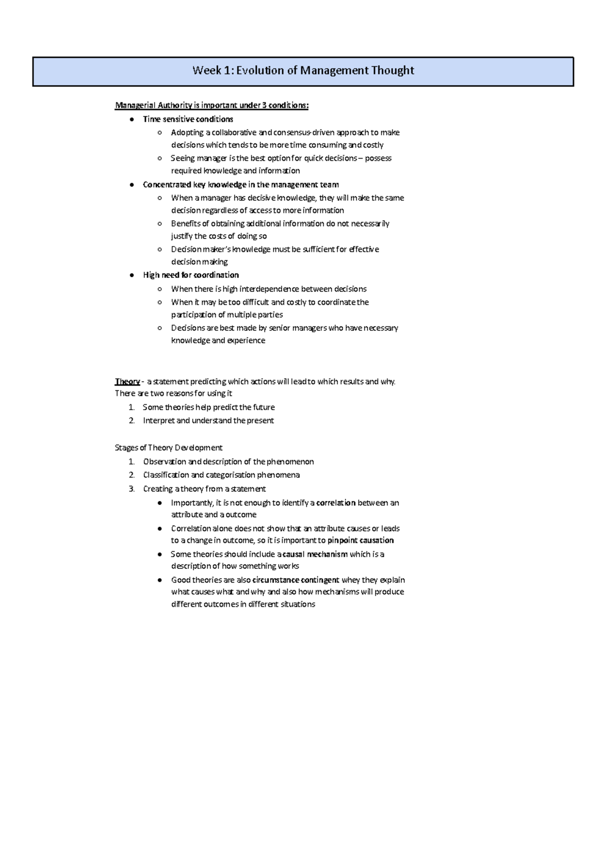 MGC1010 Week 1: Evolution of Management Thought and Key Theories - Studocu