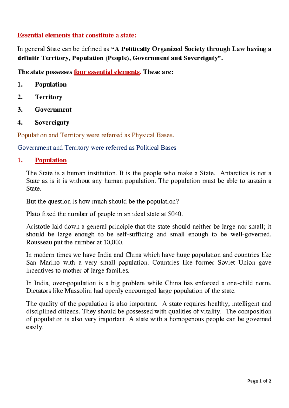 State, Nation Building Politics Notes: Essential Elements of a State ...