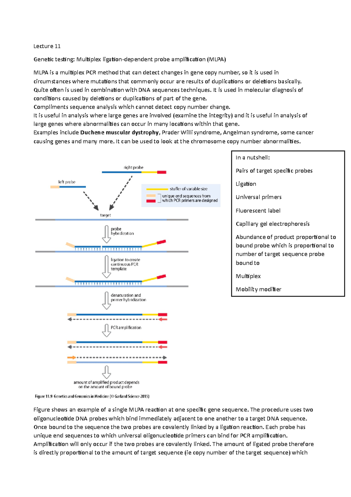 Lecture 11: Understanding Genetic Testing with MLPA Techniques - Studocu