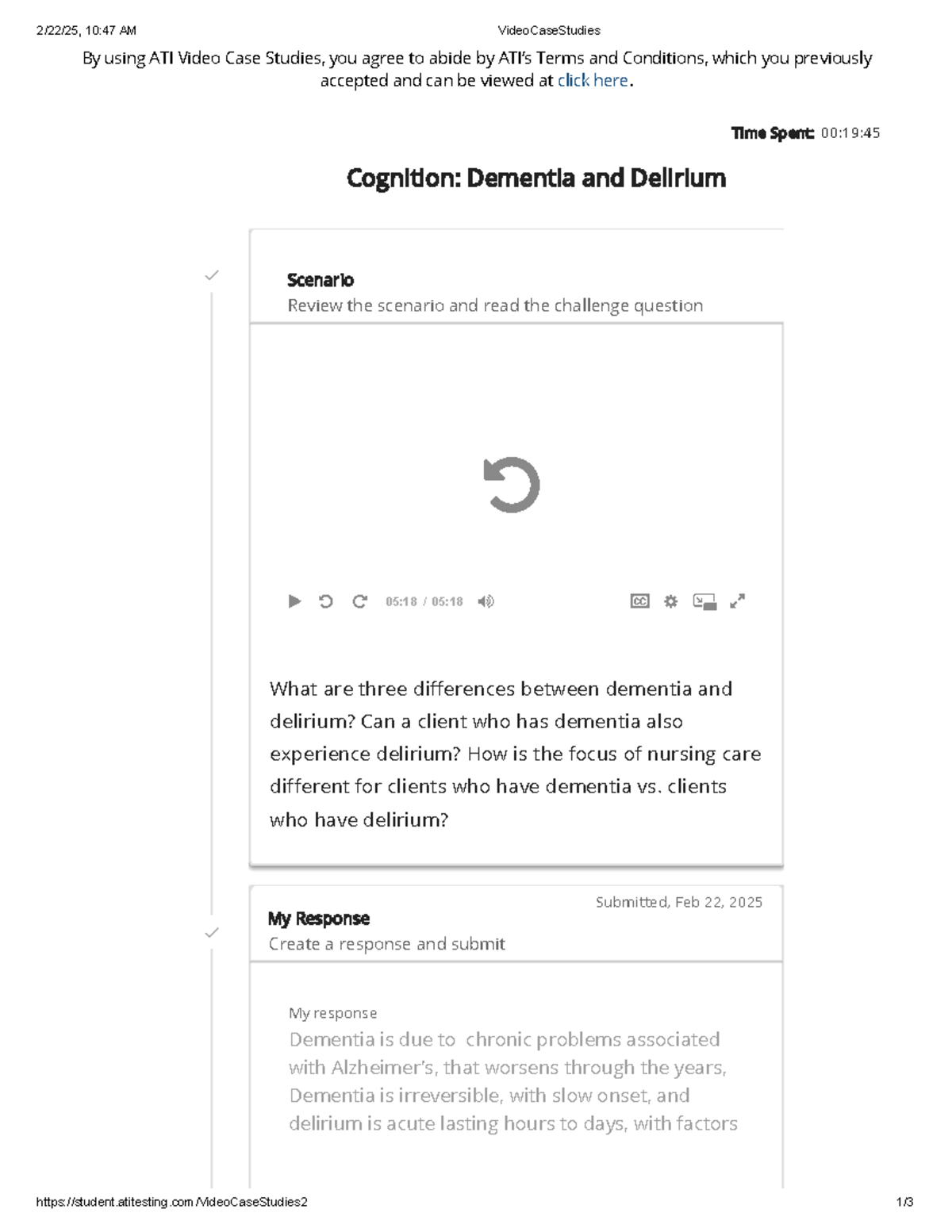 Cognition: Dementia vs. Delirium - Video Case Studies RN 3 - Studocu