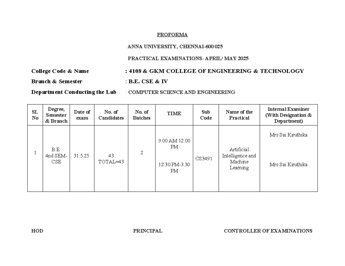 AIML - NOTES - PROFORMA ANNA UNIVERSITY, 025 PRACTICAL MAY 2025 College ...