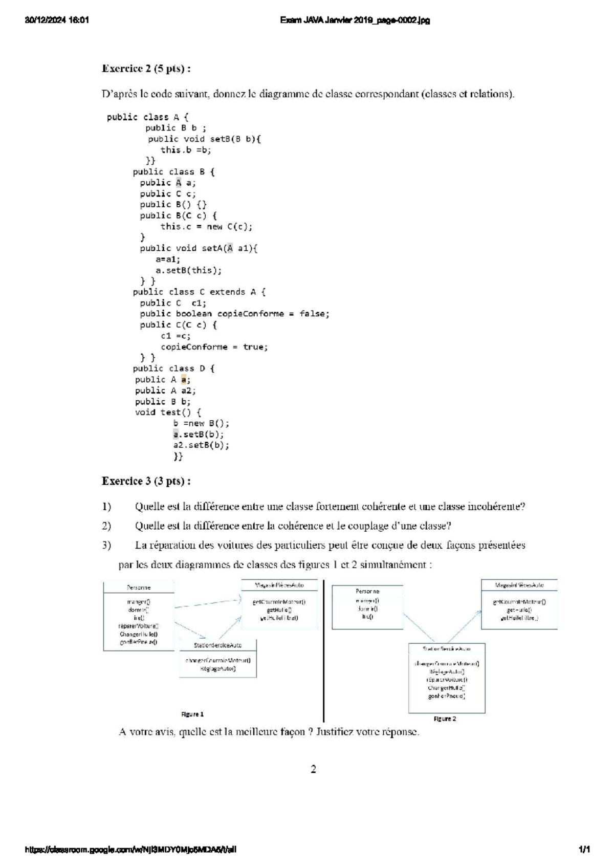Ex - Exercice de Java Janvier: Diagrammes de Classes et Cohérence - Studocu