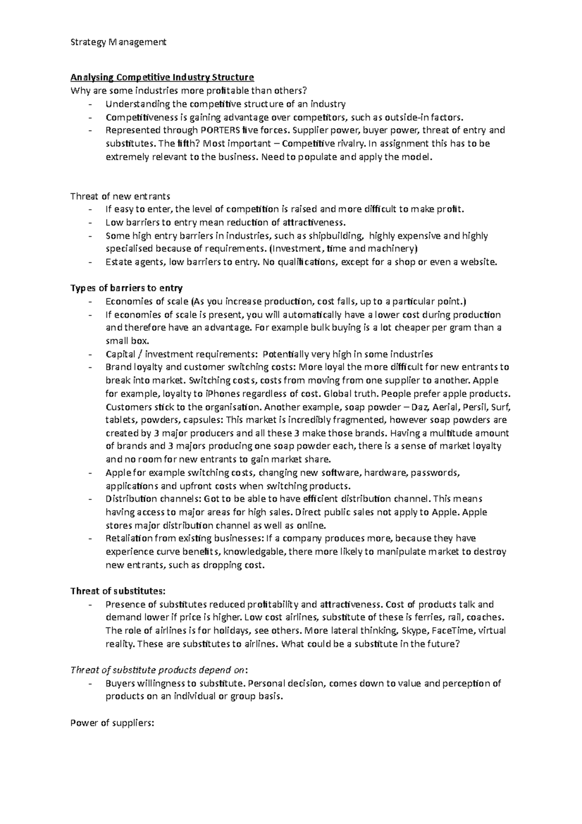 Strategy Management 2 - Lecture notes - Strategy Management Analysing ...