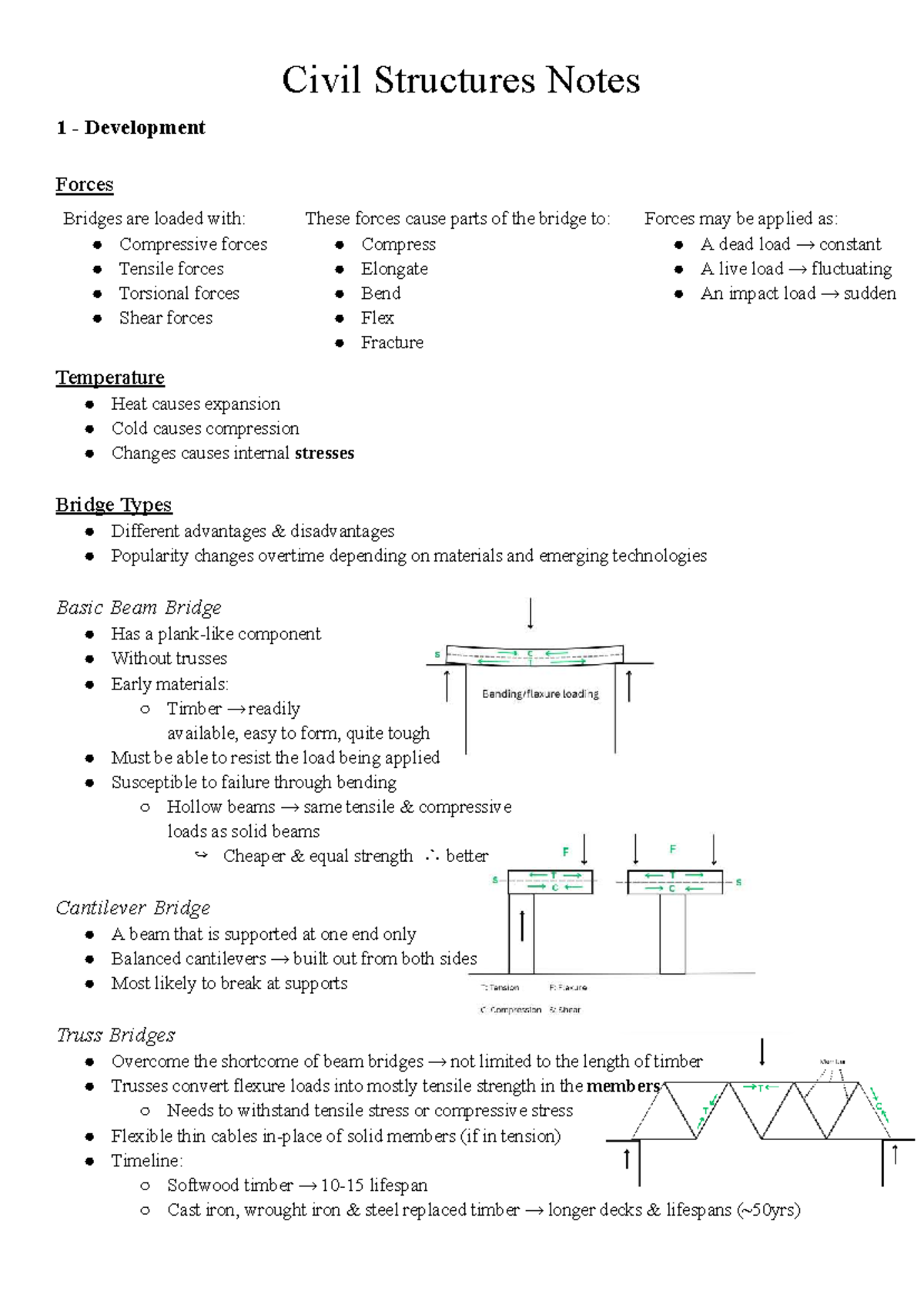 Civil Structures Notes 1: Forces and Types of Bridges - Studocu