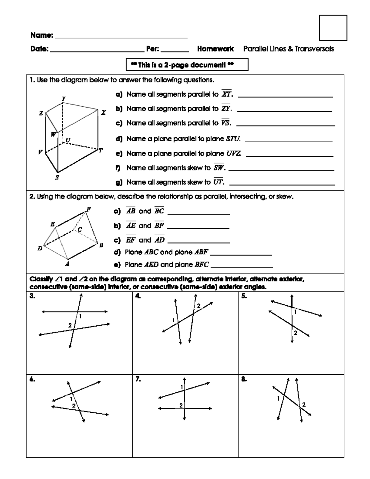 Geometry 3-3 Practice: Proving Parallel Lines with Converses - Studocu