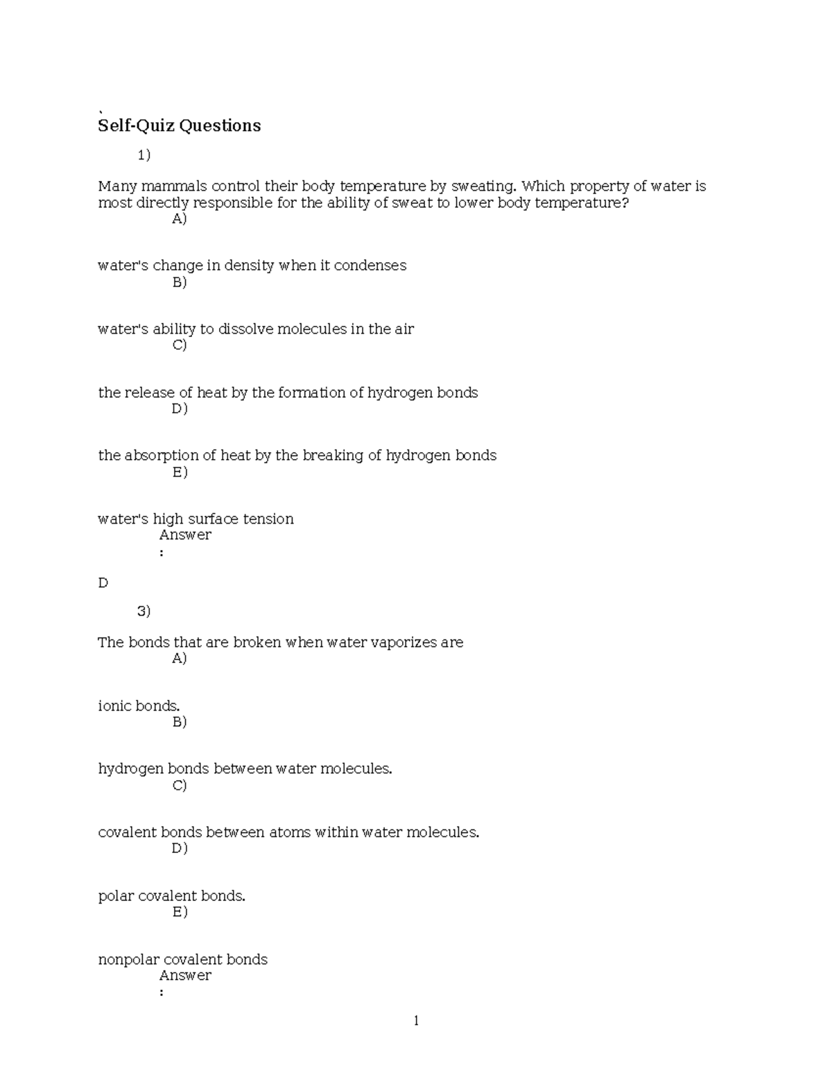 Chapter 2 Questions & Answers for Biology 101 - Studocu