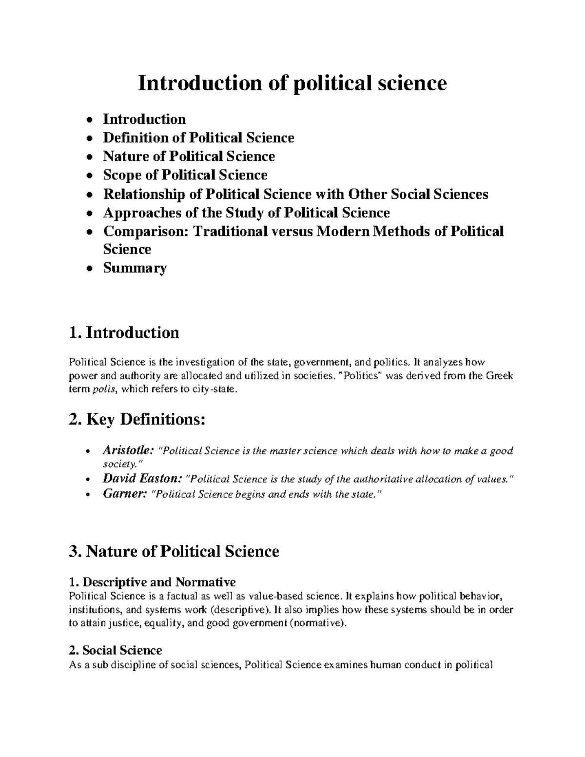 Lecture 1: Introduction to Political Science - Key Concepts and ...