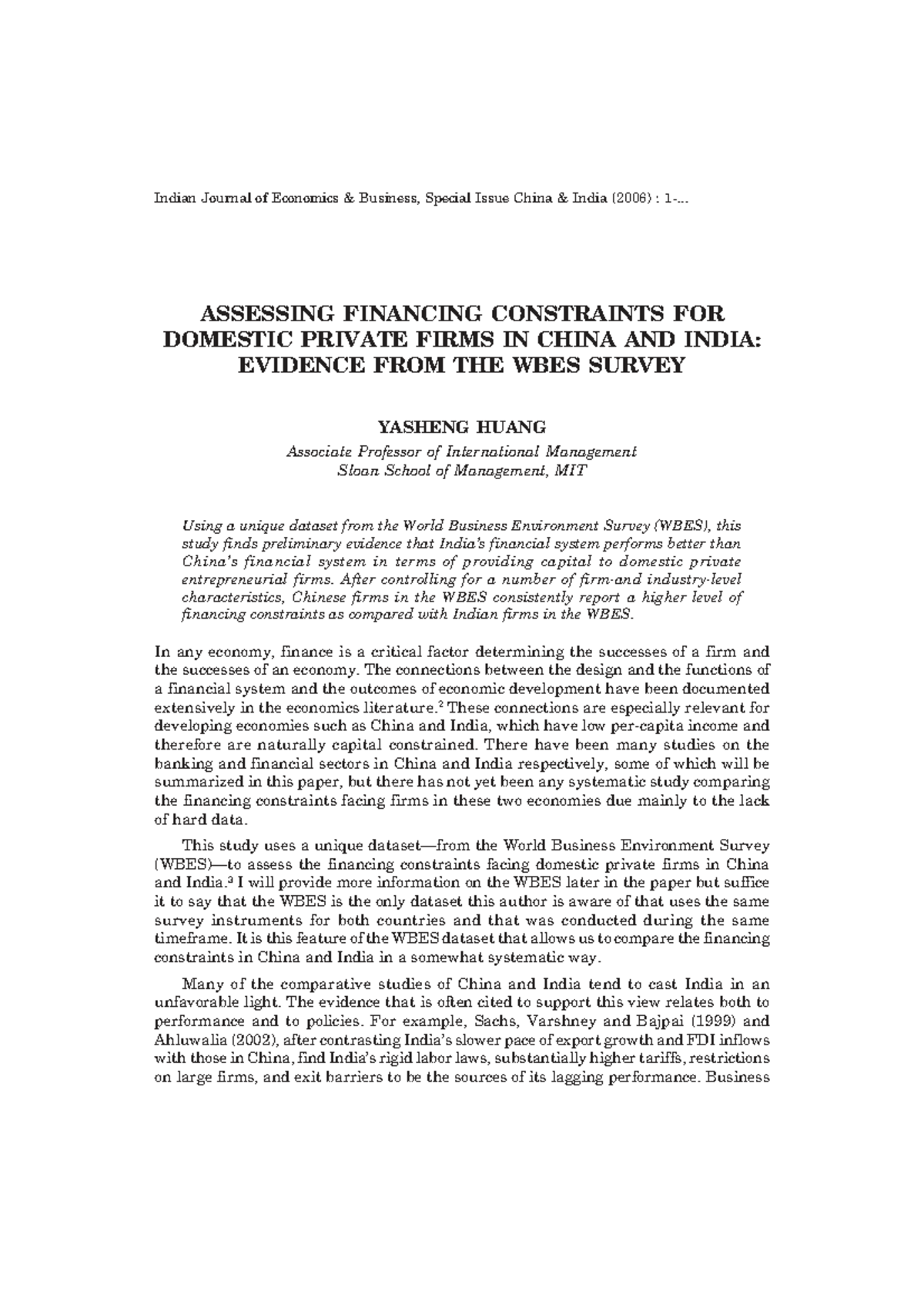 Assessing Financing Constraints for Domestic Private Firms in China and ...