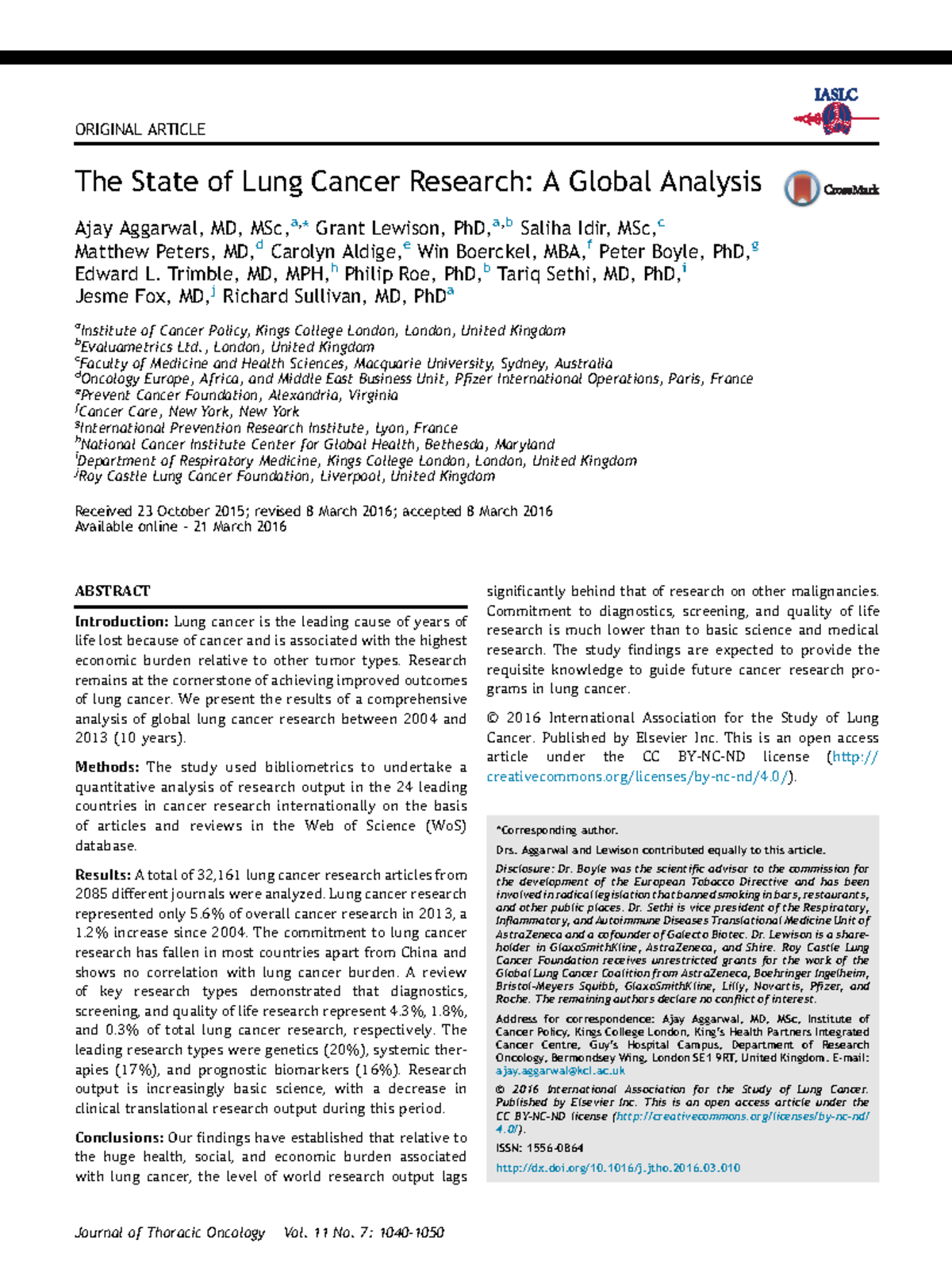 Global Analysis of Lung Cancer Research (2004-2013) - ASCB 2023 - Studocu