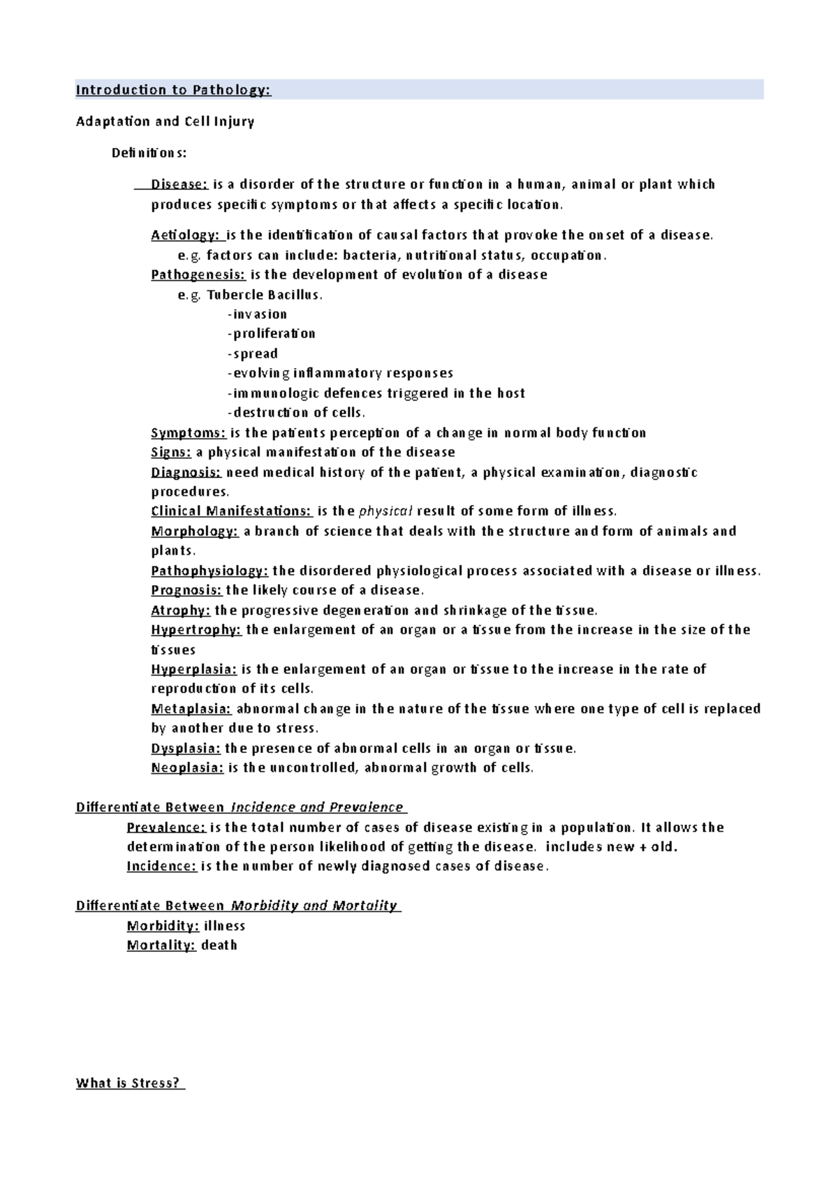 Pathology Topics Overview: Concepts and Terminology - Studocu