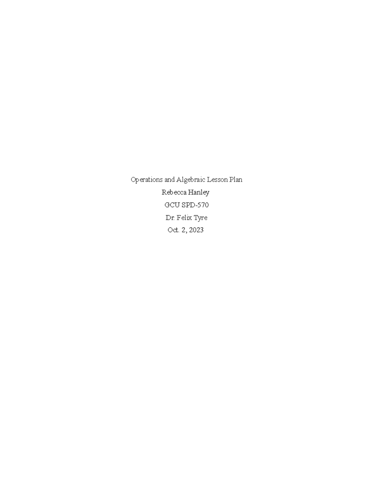GCU SPD - Operations and Algebraic Concepts Lesson Plan by Rebecca ...