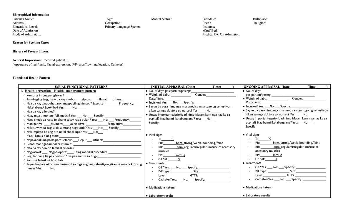 FHP - Template for FHP - Biographical Information Patient’s Name: Age ...