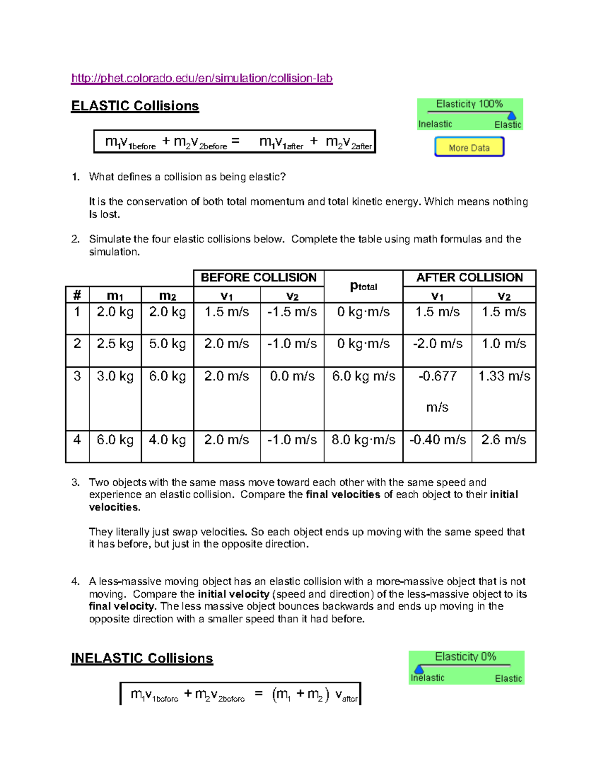 9.06 Assignment - Notes on Elastic and Inelastic Collisions - Studocu