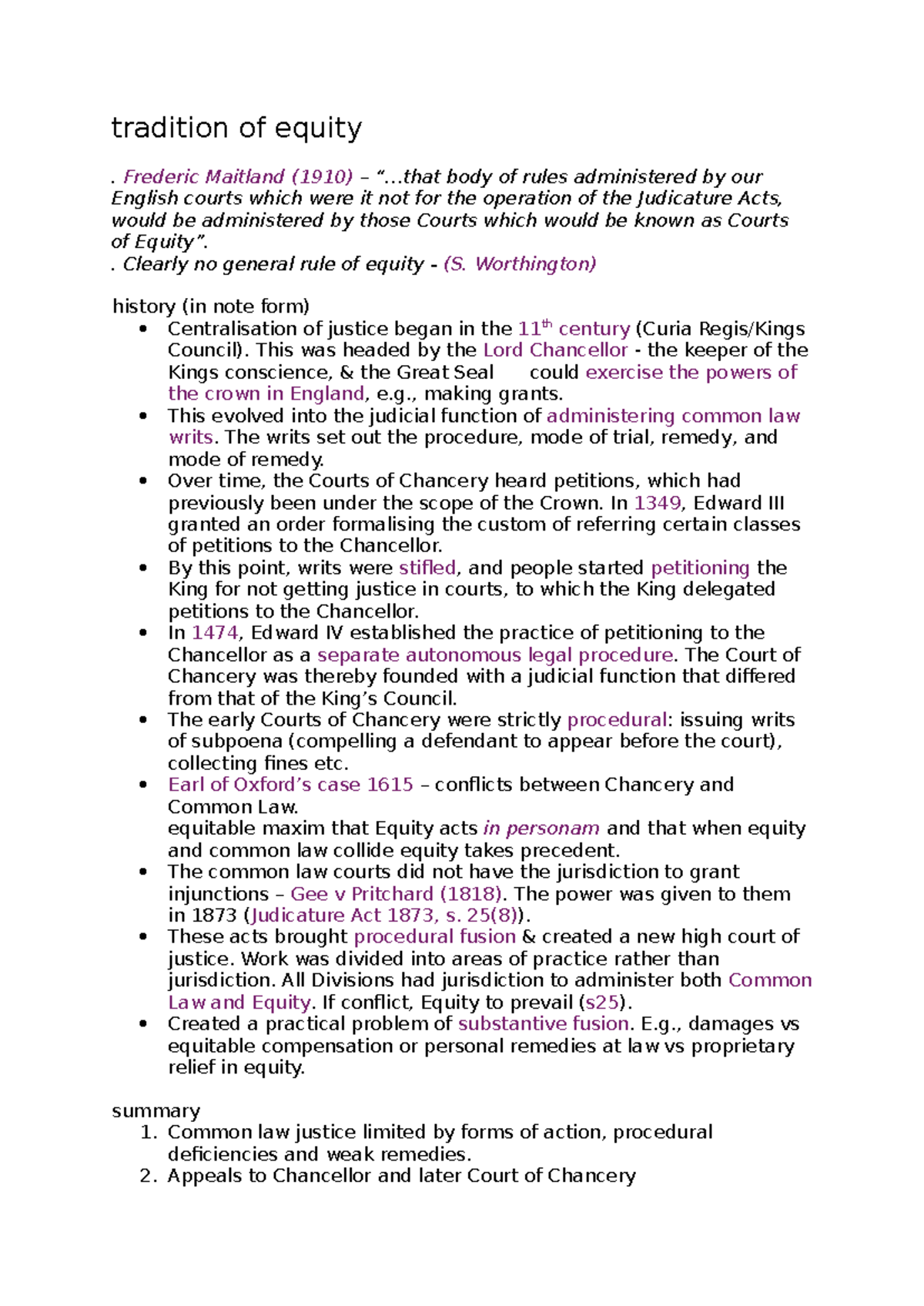 Tradition of Equity: Historical Insights and Legal Principles - Studocu