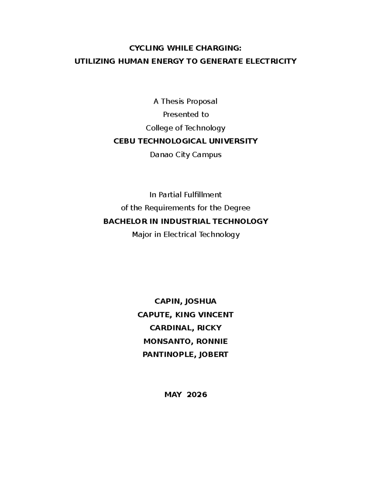 BIT-ET Thesis Proposal: Cycling for Electricity Generation - Studocu