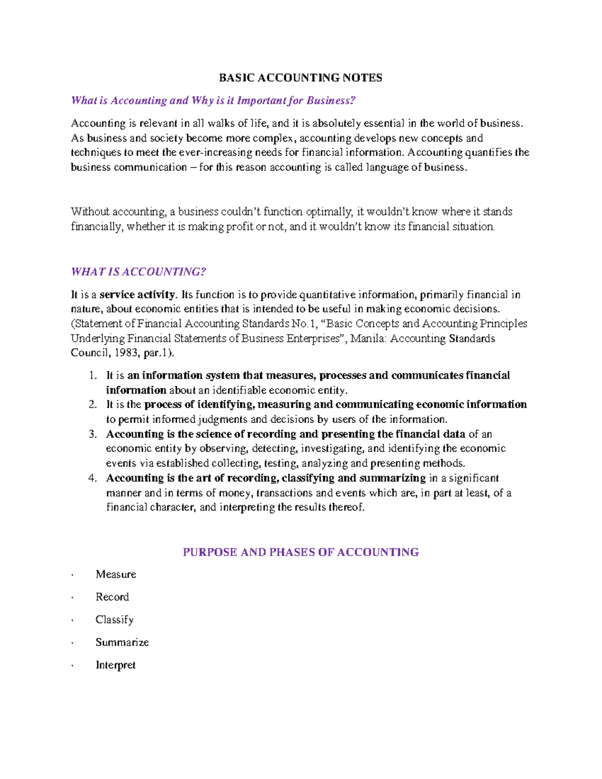 Basic Accounting Principles and Concepts: Comprehensive Notes - Studocu