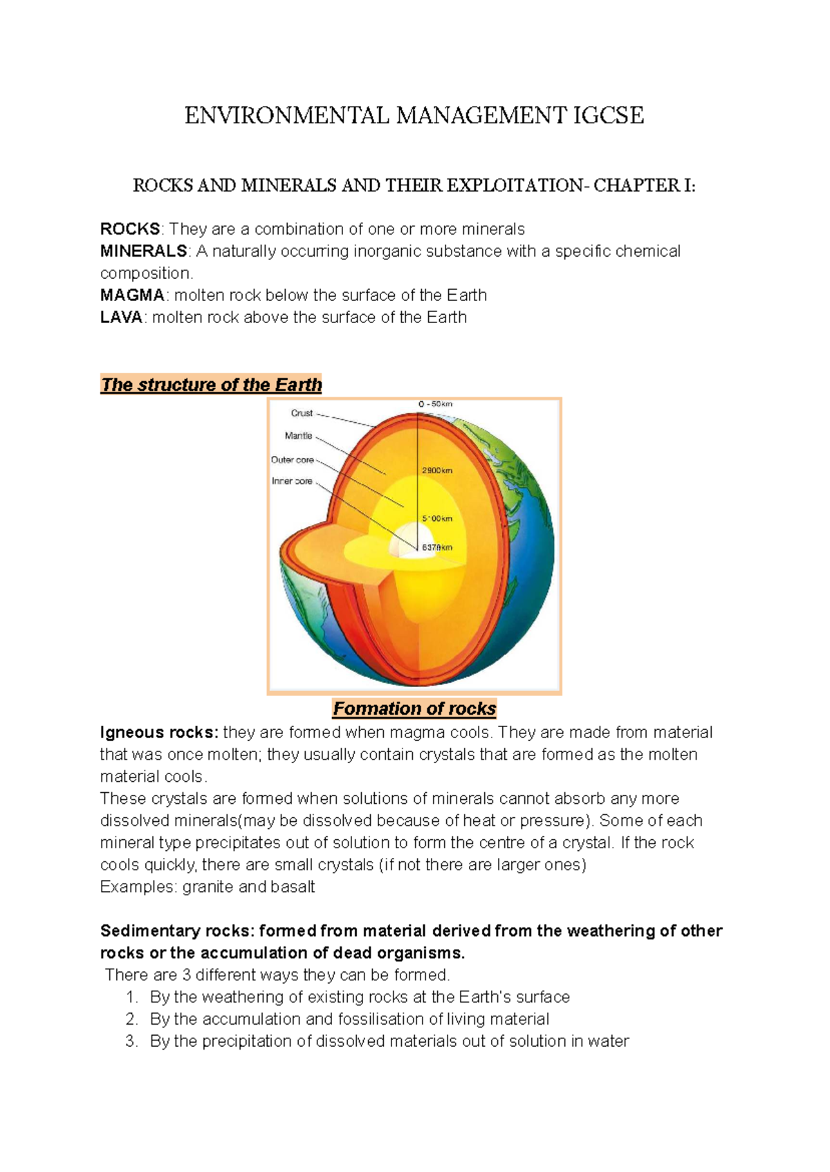IGCSE Environmental Management: Rocks and Minerals Overview - Studocu